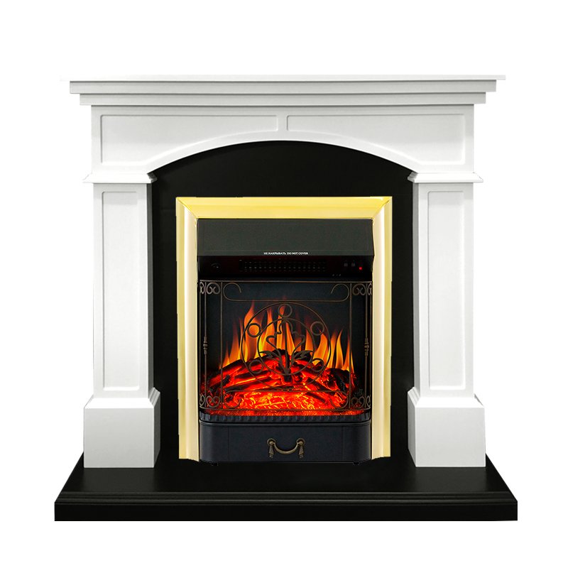 ФОТО Каминокомплект Langford - Белый с черным с очагом Majestic FX Brass heatsystems.ru