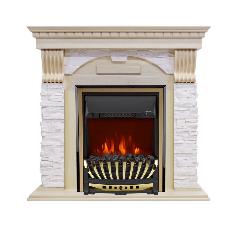 Фото Каминокомплект Dublin - Слоновая кость с патиной / Сланец крем с очагом Aspen Gold Угловые каминокомплекты ROYAL FLAME heatsystems.ru