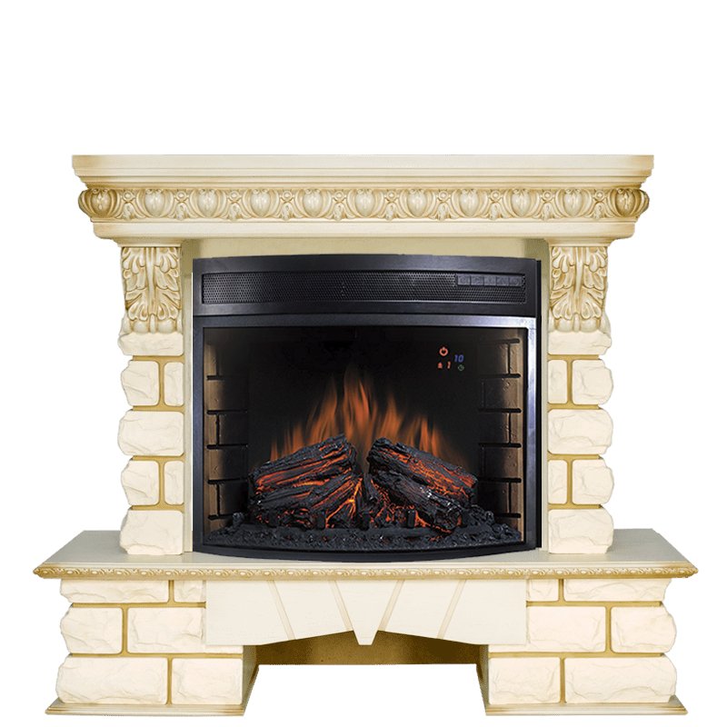 Фото Каминокомплект Pierre Luxe LORD - Слоновая кость / Белый с очагом Dioramic 28 LED FX Угловые каминокомплекты ROYAL FLAME heatsystems.ru