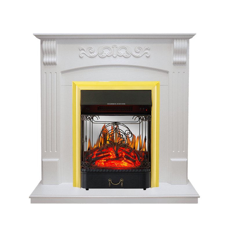 Фото Каминокомплект Sorrento - Белый дуб с очагом Majestic FX M Brass Угловые каминокомплекты ROYAL FLAME heatsystems.ru