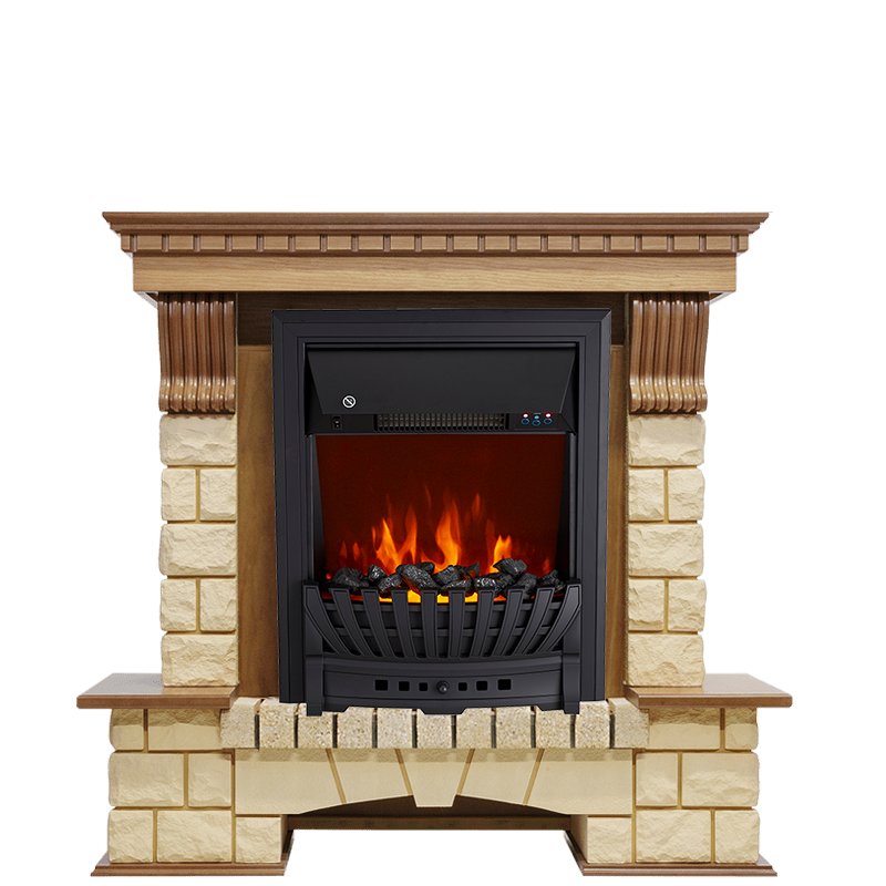 Фото Каминокомплект Pierre Luxe - Дуб / Шампань с очагом Aspen Black Угловые каминокомплекты ROYAL FLAME heatsystems.ru
