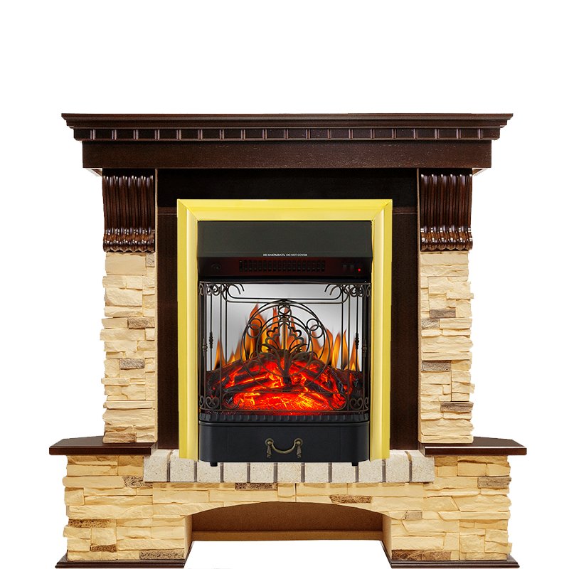 Фото Каминокомплект Pierre Luxe угловой - Темный дуб / Сланец с очагом Majestic FX M Brass Угловые каминокомплекты ROYAL FLAME heatsystems.ru