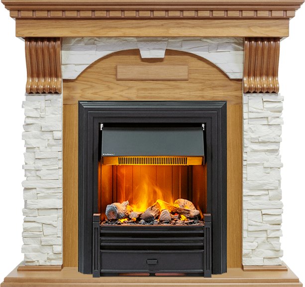 Изображение DIMPLEX heatsystems.ru Фото Каминокомплект Dublin - Дуб / Сланец белый с очагом Brookline Black Каминокомплекты из камня DIMPLEX heatsystems.ru