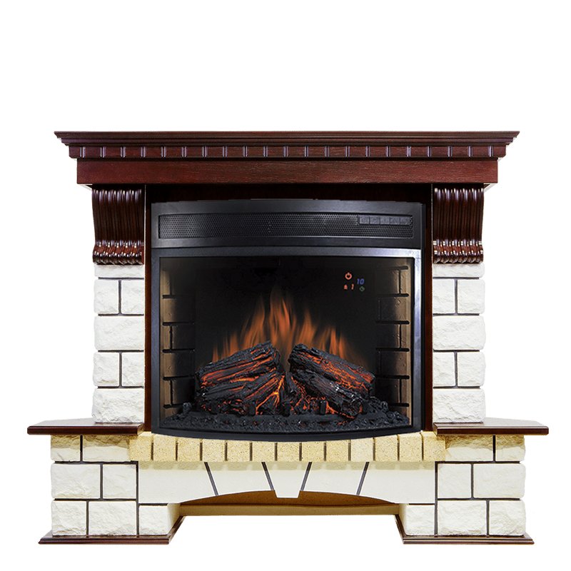 Фото Каминокомплект Pierre Luxe угловой - Темный дуб / Белый (Ширина 1320мм) с очагом Dioramic 28 LED FX Угловые каминокомплекты ROYAL FLAME heatsystems.ru