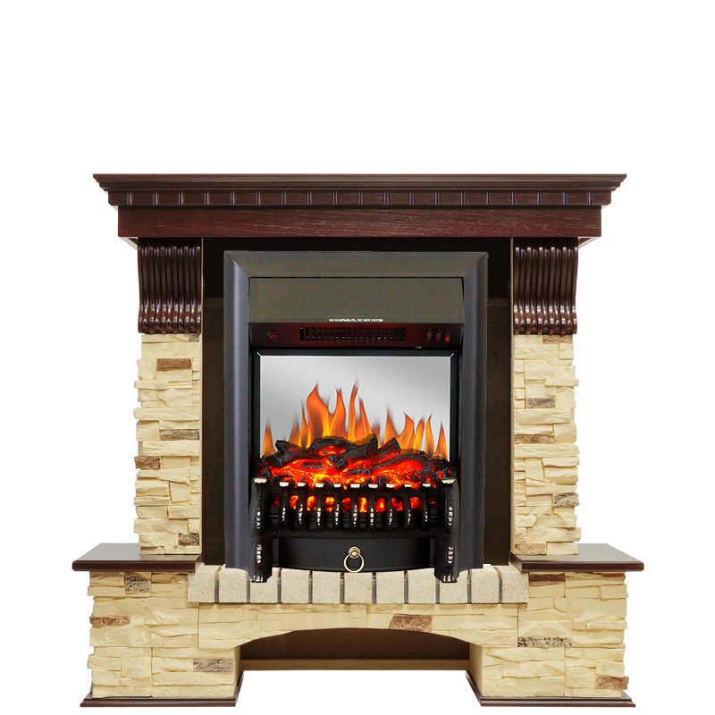 Фото Каминокомплект Pierre Luxe - Темный дуб / Сланец с очагом Fobos FX M Black Угловые каминокомплекты ROYAL FLAME heatsystems.ru