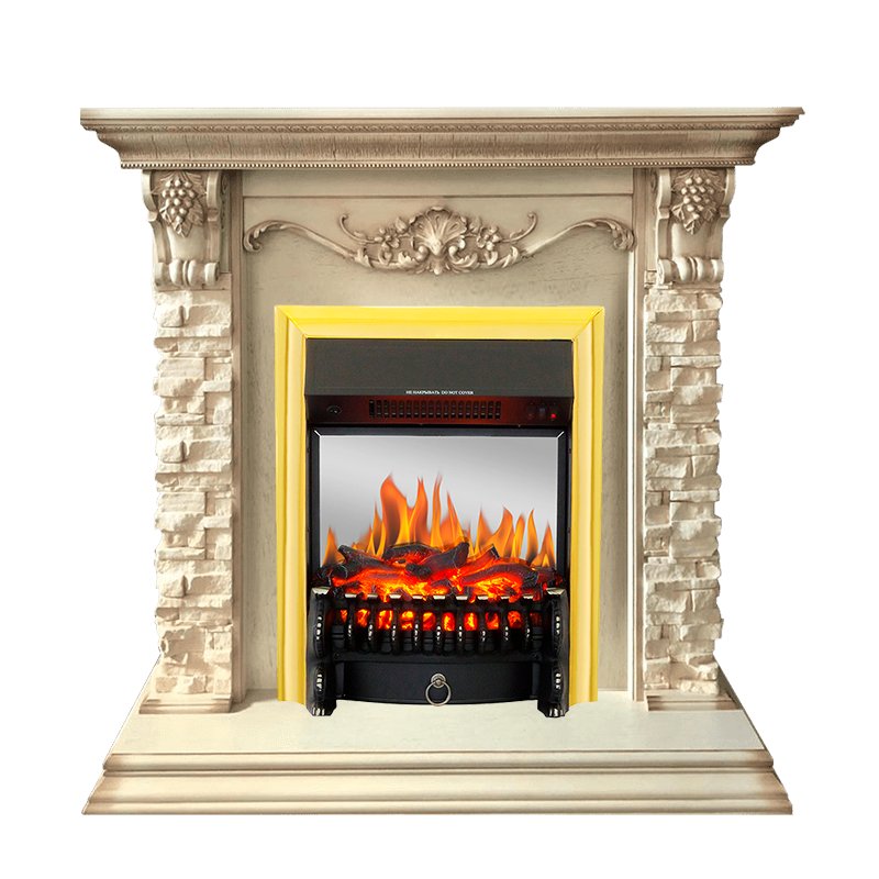 Фото Каминокомплект Adriana - Cлоновая кость с очагом Fobos FX M Brass Каминокомплекты из камня ROYAL FLAME heatsystems.ru
