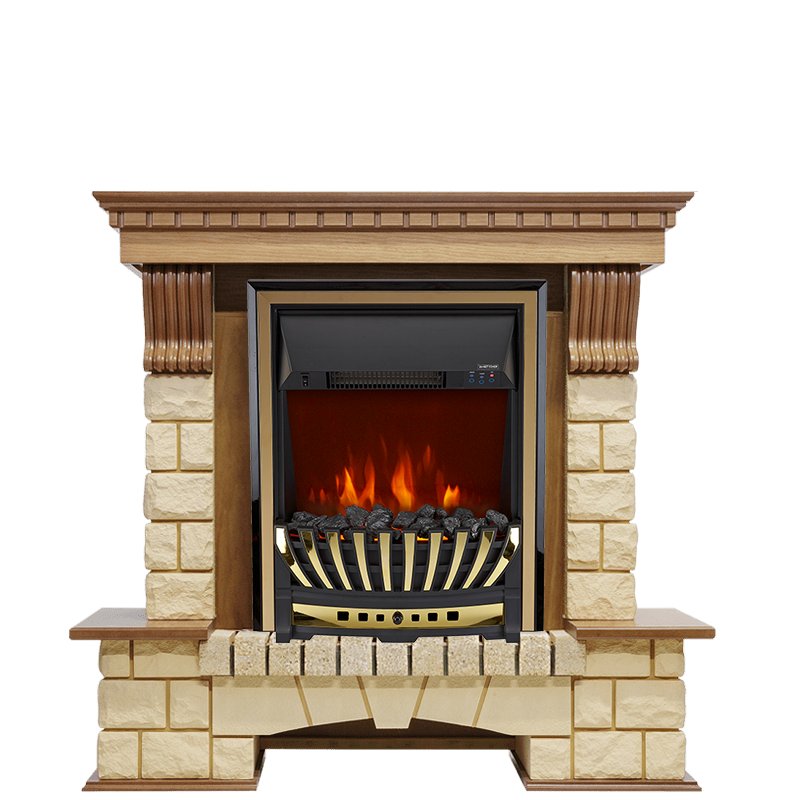 Фото Каминокомплект Pierre Luxe - Дуб / Шампань с очагом Aspen Gold Угловые каминокомплекты ROYAL FLAME heatsystems.ru