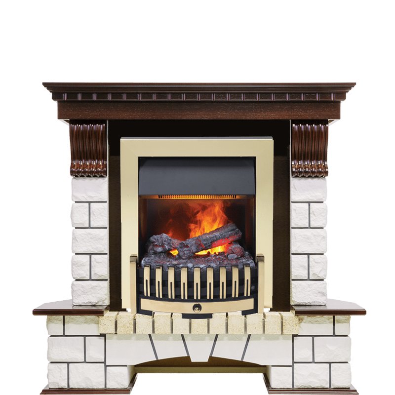 Фото Каминокомплект Pierre Luxe угловой - Темный дуб / Белый (Высота 1050мм) с очагом Danville Brass FB2 Угловые каминокомплекты DIMPLEX heatsystems.ru