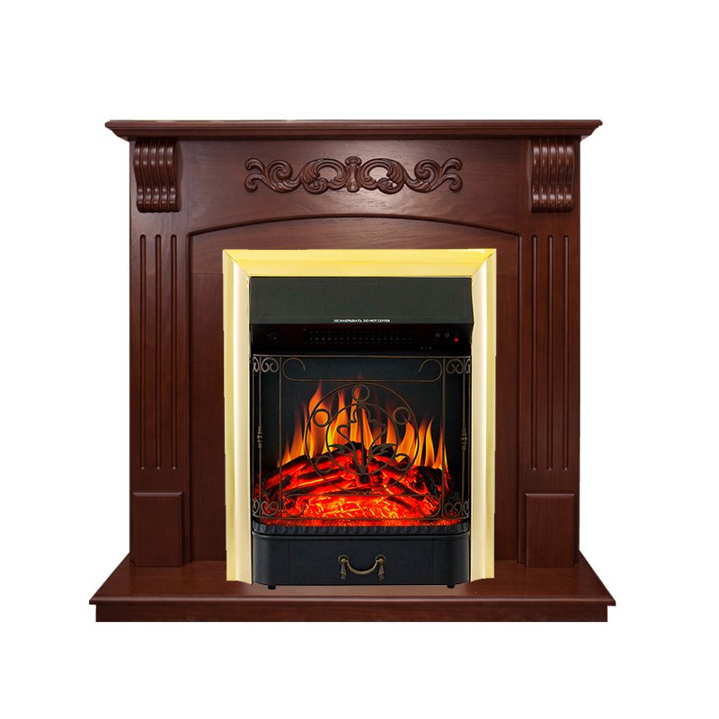 Фото Каминокомплект Sorrento угловой - Орех с очагом Majestic FX Brass Угловые каминокомплекты ROYAL FLAME heatsystems.ru