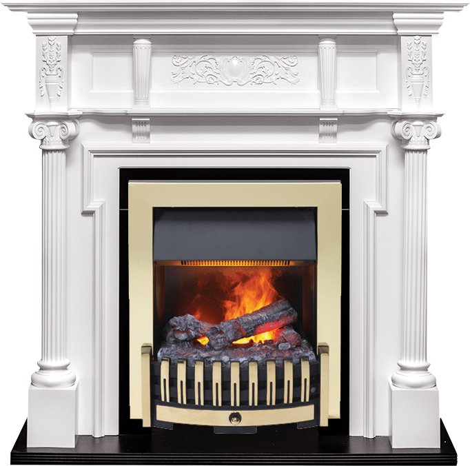 Фото Каминокомплект Oxford - Белый с очагом Danville Brass FB2 Линейные очаги ROYAL FLAME heatsystems.ru