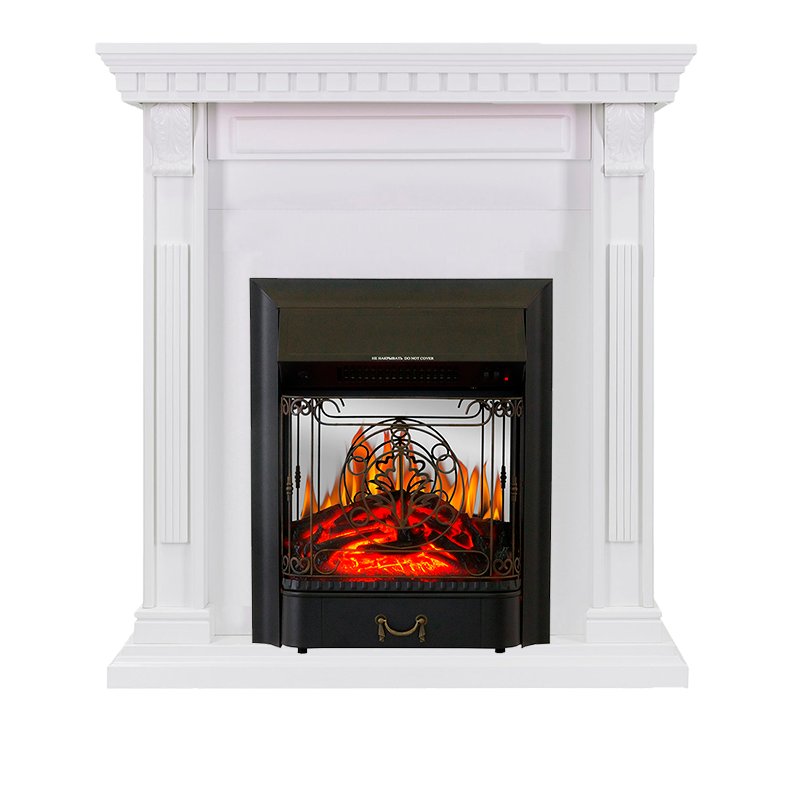 ФОТО Каминокомплект Orlean - Белый с очагом Majestic FX M Black heatsystems.ru