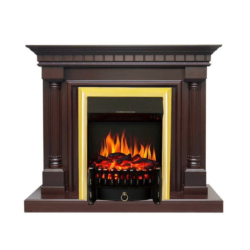 ФОТО Каминокомплект Dallas - Темный дуб с очагом Fobos FX Brass heatsystems.ru