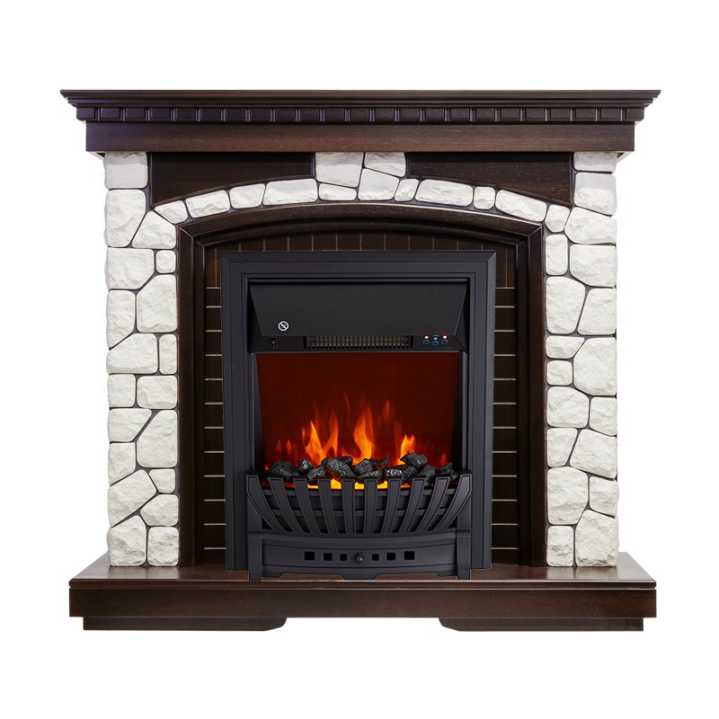 Фото Каминокомплект Glasgow - Темный дуб / Белый с очагом Aspen Black Каминокомплекты из камня ROYAL FLAME heatsystems.ru