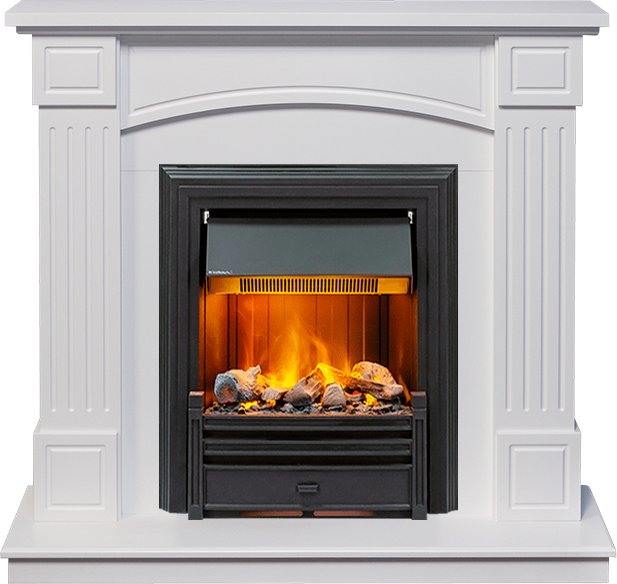 Фото Каминокомплект Boston - Белый (Высота 925см) с очагом Brookline Black Линейные очаги ROYAL FLAME heatsystems.ru