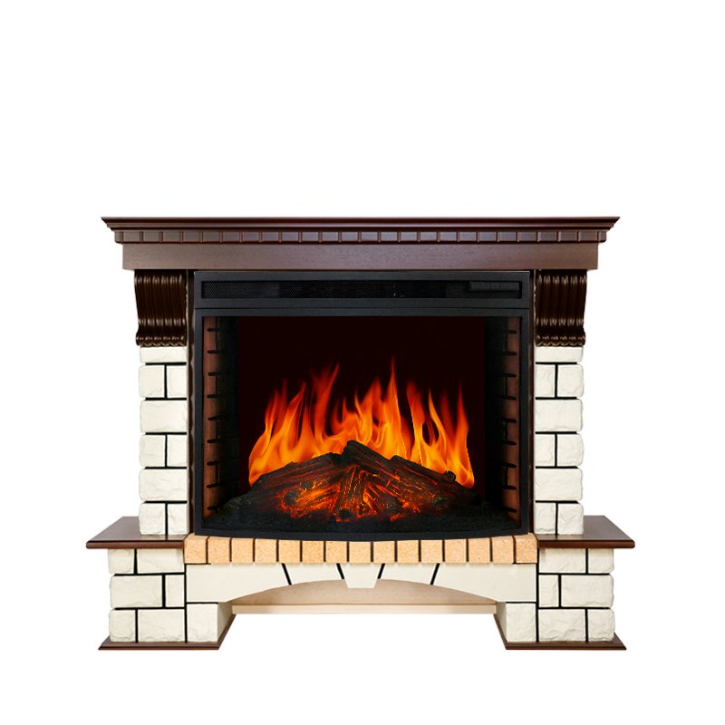 Фото Каминокомплект Pierre Luxe - Темный дуб / Белый (Высота 1095мм) с очагом Dioramic 33 LED FX Угловые каминокомплекты ROYAL FLAME heatsystems.ru