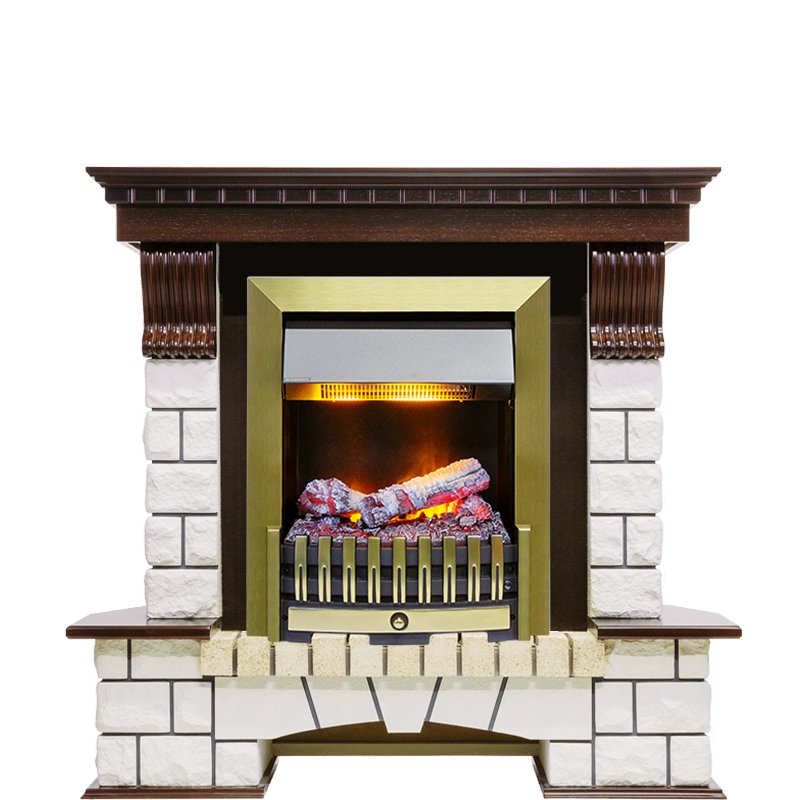 Фото Каминокомплект Pierre Luxe угловой - Темный дуб / Белый (Высота 1050мм) с очагом Danville Antique Brass FB2 Угловые каминокомплекты DIMPLEX heatsystems.ru