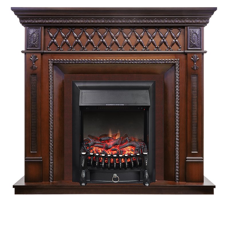 Фото Каминокомплект Alexandria - махагон коричневый антик с очагом Fobos FX Black Угловые каминокомплекты ROYAL FLAME heatsystems.ru