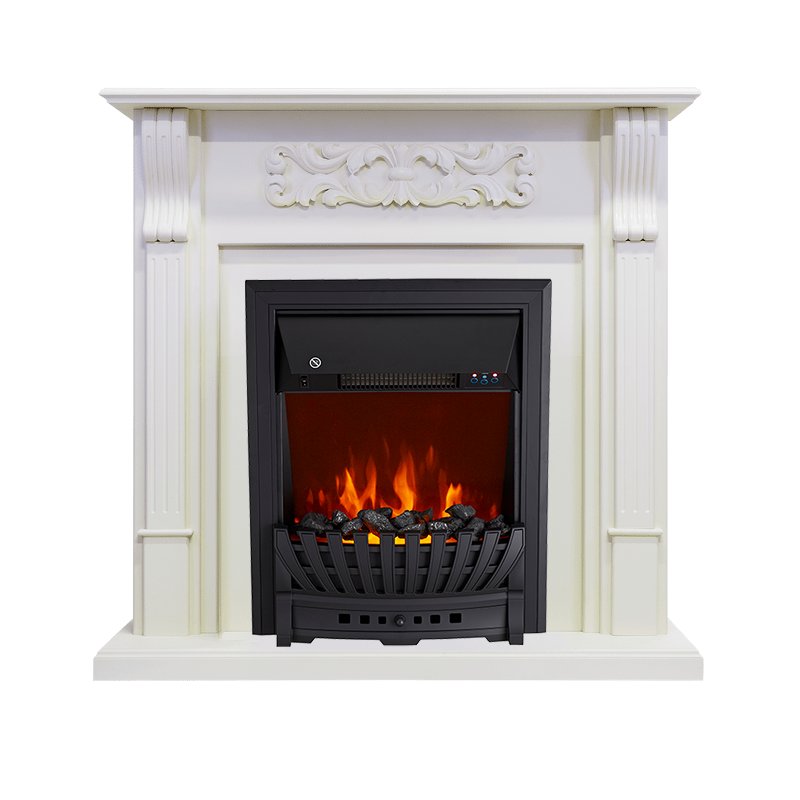 ФОТО Каминокомплект Venice - Фактурный белый с очагом Aspen Black heatsystems.ru