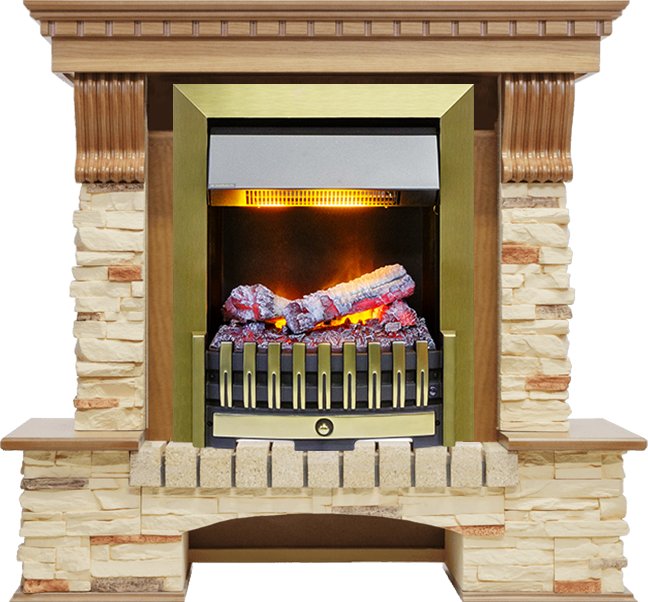 Фото Каминокомплект Pierre Luxe - Дуб / Сланец с очагом Danville Antique Brass FB2 Каминокомплекты из камня DIMPLEX heatsystems.ru