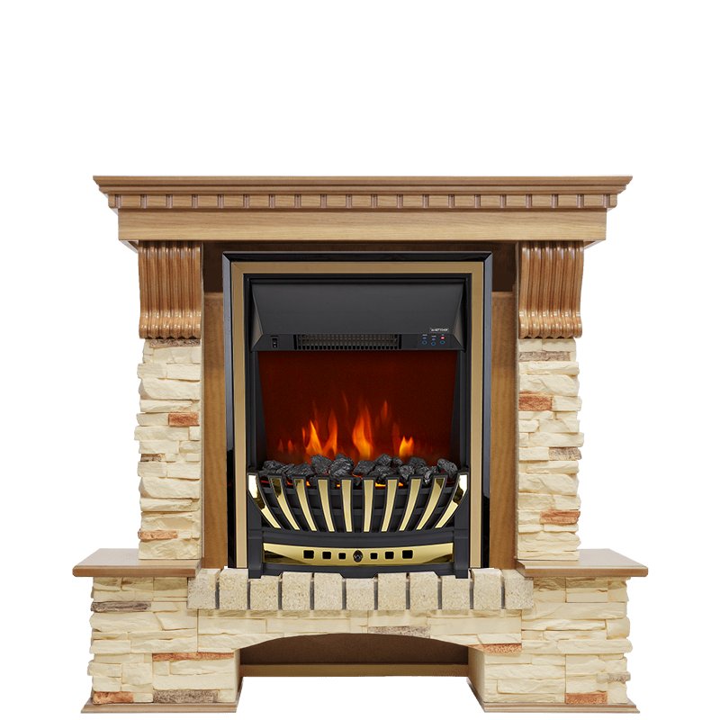 Фото Каминокомплект Pierre Luxe - Дуб / Сланец с очагом Aspen Gold Угловые каминокомплекты ROYAL FLAME heatsystems.ru