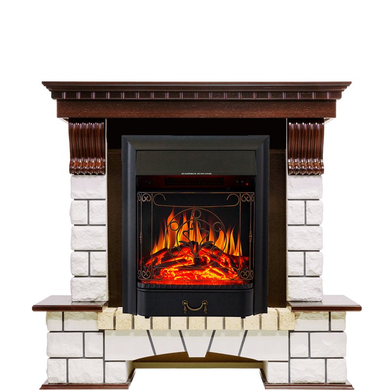 Фото Каминокомплект Pierre Luxe - Темный дуб / Белый с очагом Majestic FX Black Угловые каминокомплекты ROYAL FLAME heatsystems.ru