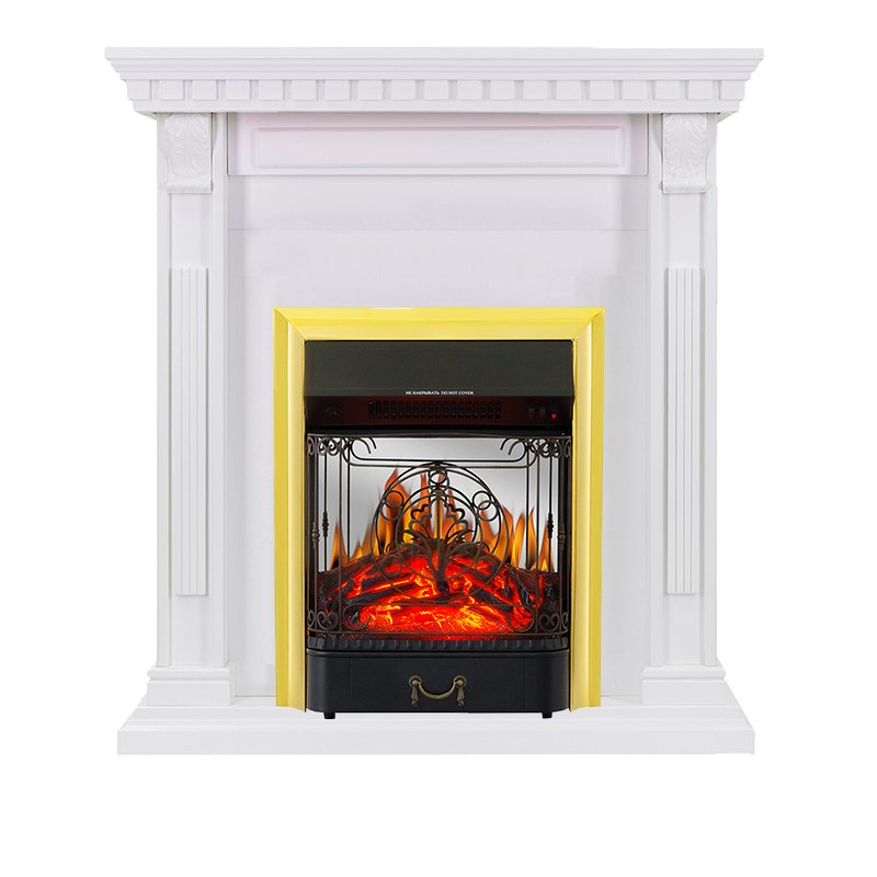 ФОТО Каминокомплект Orlean - Белый с очагом Majestic FX M Brass heatsystems.ru