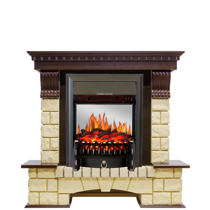 Фото Каминокомплект Pierre Luxe - Темный дуб / Шампань с очагом Fobos FX M Black Угловые каминокомплекты ROYAL FLAME heatsystems.ru