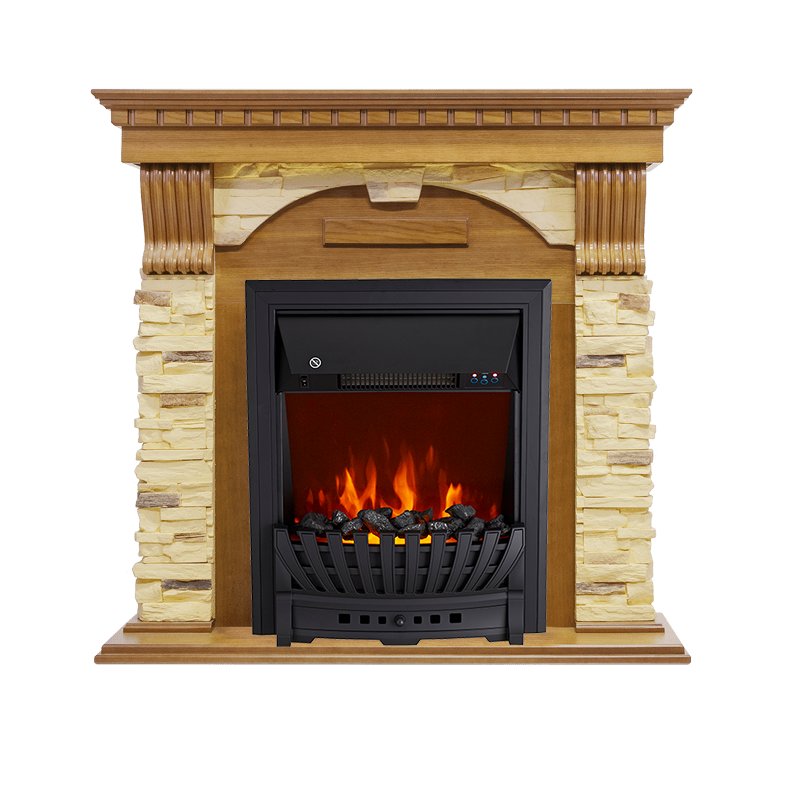 Фото Каминокомплект Dublin -  Дуб / Сланец с очагом Aspen Black Угловые каминокомплекты ROYAL FLAME heatsystems.ru