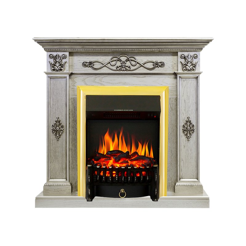 ФОТО Каминокомплект Derby - Old silver с очагом Fobos FX Brass heatsystems.ru