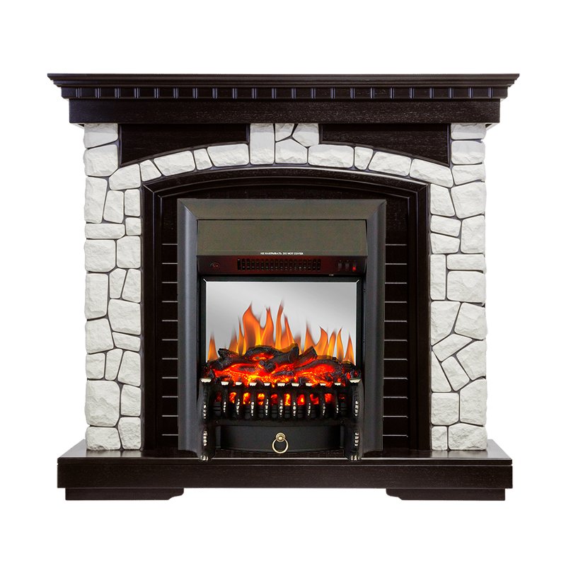 Фото Каминокомплект Glasgow - Венге / Белый с очагом Fobos FX M Black Каминокомплекты из камня ROYAL FLAME heatsystems.ru
