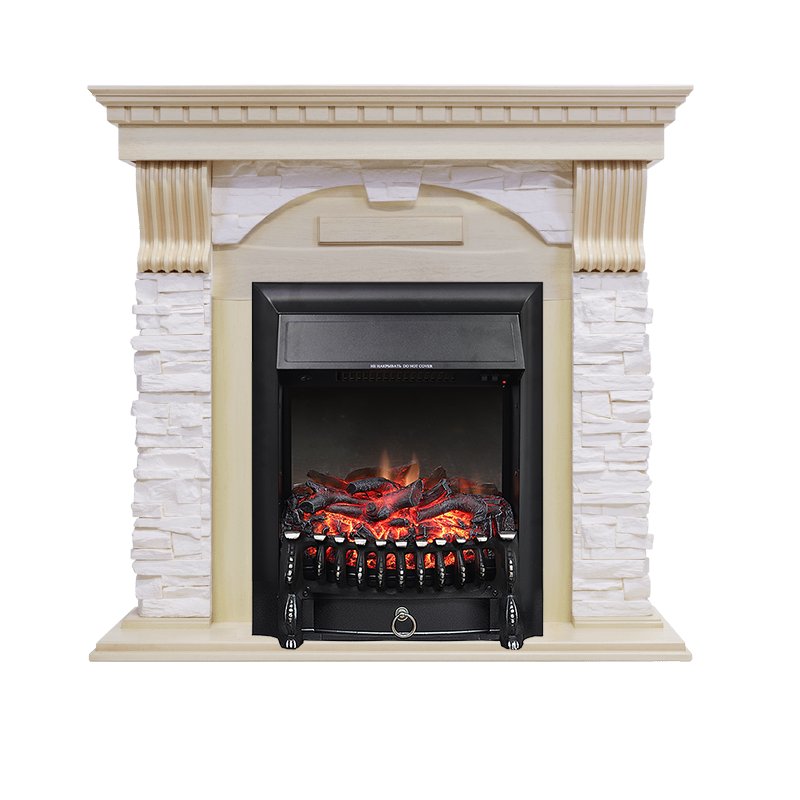 Изображение ROYAL FLAME heatsystems.ru Фото Каминокомплект Dublin - Слоновая кость с патиной / Сланец крем с очагом Fobos FX Black Угловые каминокомплекты ROYAL FLAME heatsystems.ru