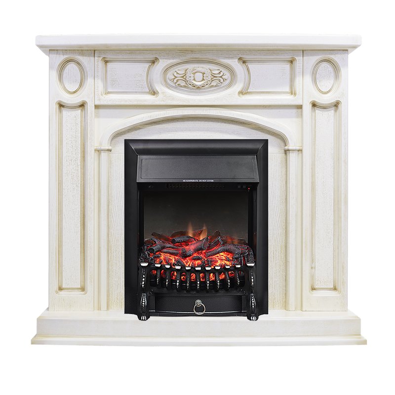 ФОТО Каминокомплект Florence - Слоновая кость с патиной с очагом Fobos FX Black heatsystems.ru