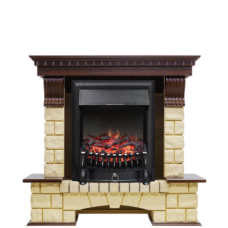 Фото Каминокомплект Pierre Luxe - Темный дуб / Шампань с очагом Fobos FX Black Угловые каминокомплекты ROYAL FLAME heatsystems.ru