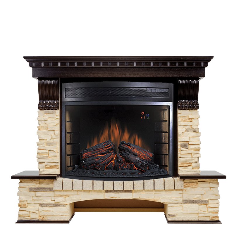 Фото Каминокомплект Pierre Luxe - Темный дуб / Сланец (Высота 1040 мм) с очагом Dioramic 28 LED FX Угловые каминокомплекты ROYAL FLAME heatsystems.ru