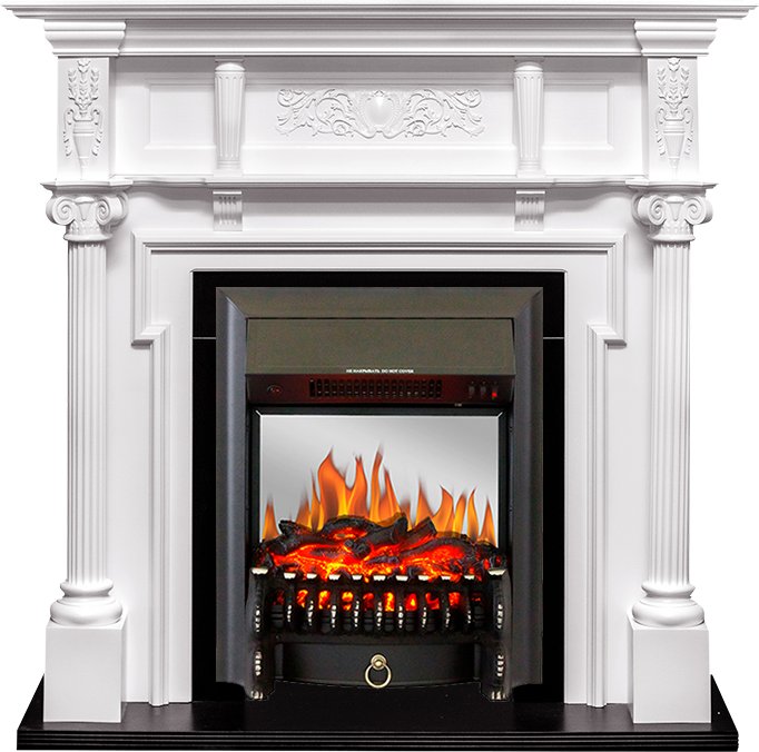 Фото Каминокомплект Oxford - Белый с очагом Fobos FX M Black Линейные очаги ROYAL FLAME heatsystems.ru