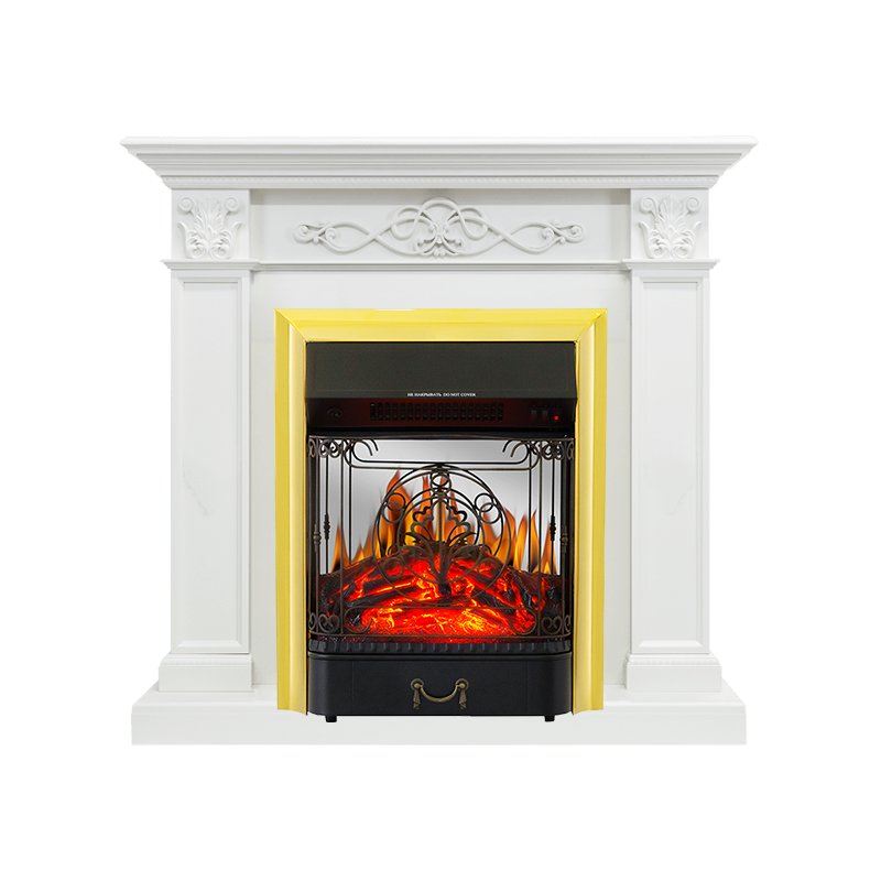 ФОТО Каминокомплект Verona - Белый дуб с очагом Majestic FX M Brass heatsystems.ru