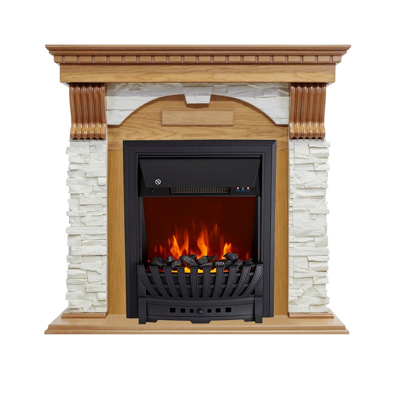 Фото Каминокомплект Dublin - Дуб / Сланец белый с очагом Aspen Black Угловые каминокомплекты ROYAL FLAME heatsystems.ru