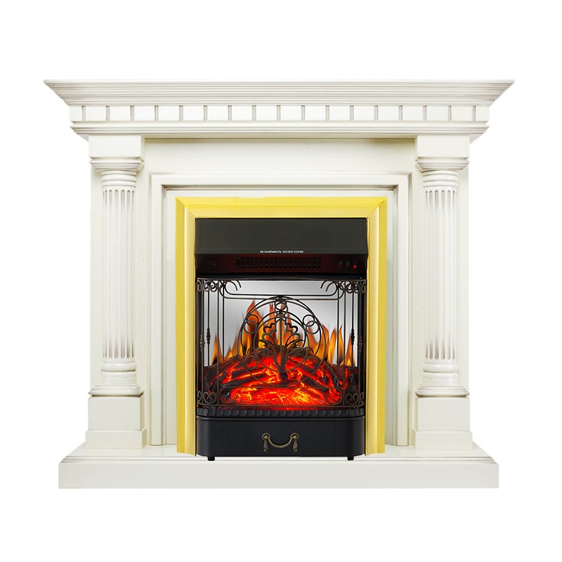 ФОТО Каминокомплект Dallas - Слоновая кость с патиной с очагом Majestic FX M Brass heatsystems.ru