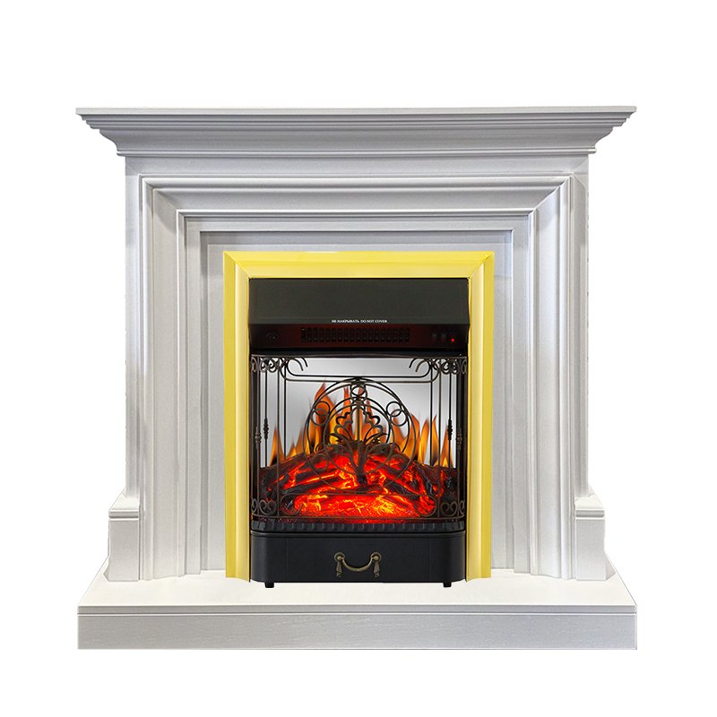 ФОТО Каминокомплект Bradford - Белый с очагом Majestic FX M Brass heatsystems.ru