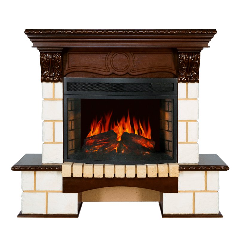 Фото Каминокомплект Pierre Luxe - Шампань / Темный дуб с очагом Dioramic 25 LED FX Угловые каминокомплекты ROYAL FLAME heatsystems.ru