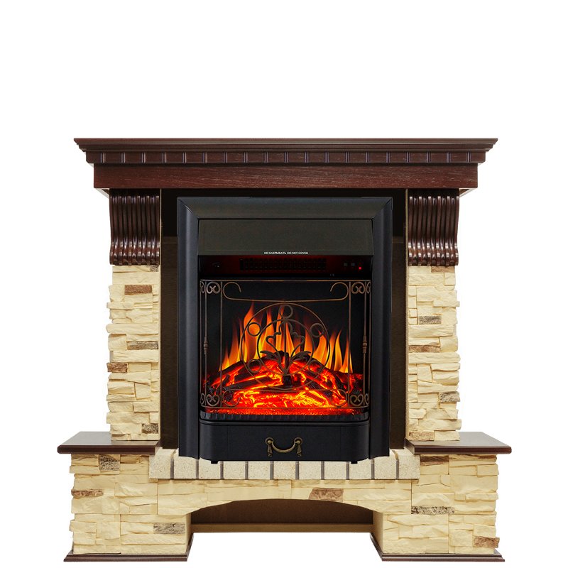 Фото Каминокомплект Pierre Luxe - Темный дуб / Сланец с очагом Majestic FX Black Угловые каминокомплекты ROYAL FLAME heatsystems.ru