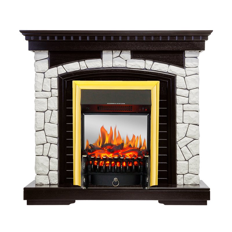Фото Каминокомплект Glasgow - Венге / Белый с очагом Fobos FX M Brass Каминокомплекты из камня ROYAL FLAME heatsystems.ru