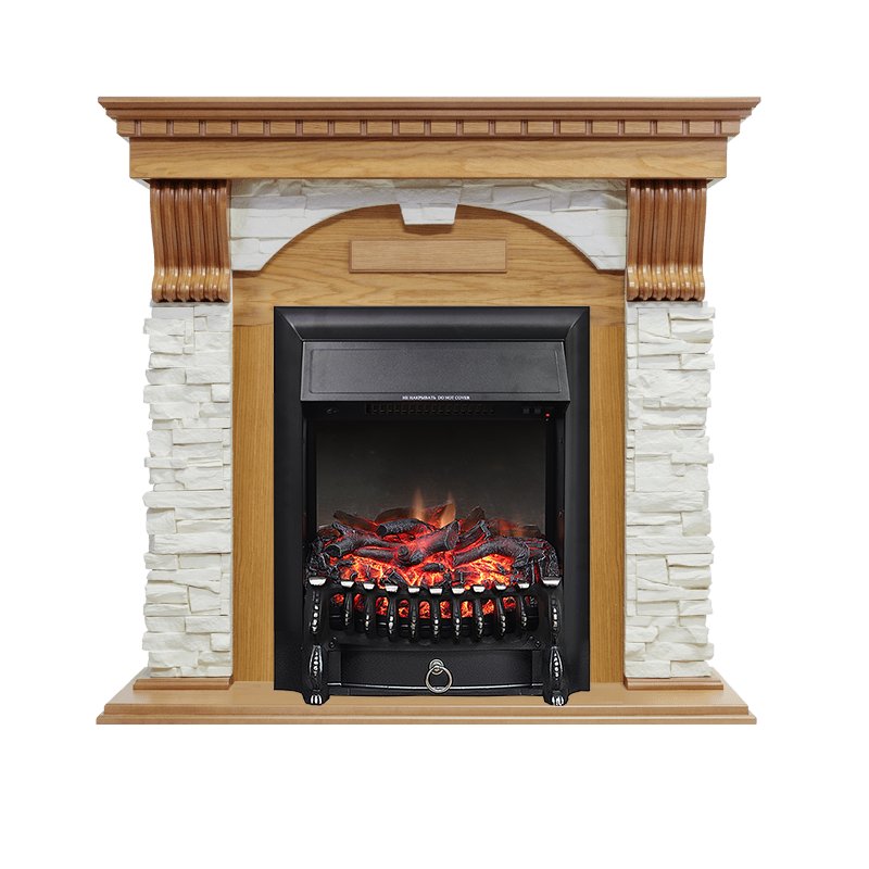 Фото Каминокомплект Dublin - Дуб / Сланец белый с очагом Fobos FX Black Угловые каминокомплекты ROYAL FLAME heatsystems.ru