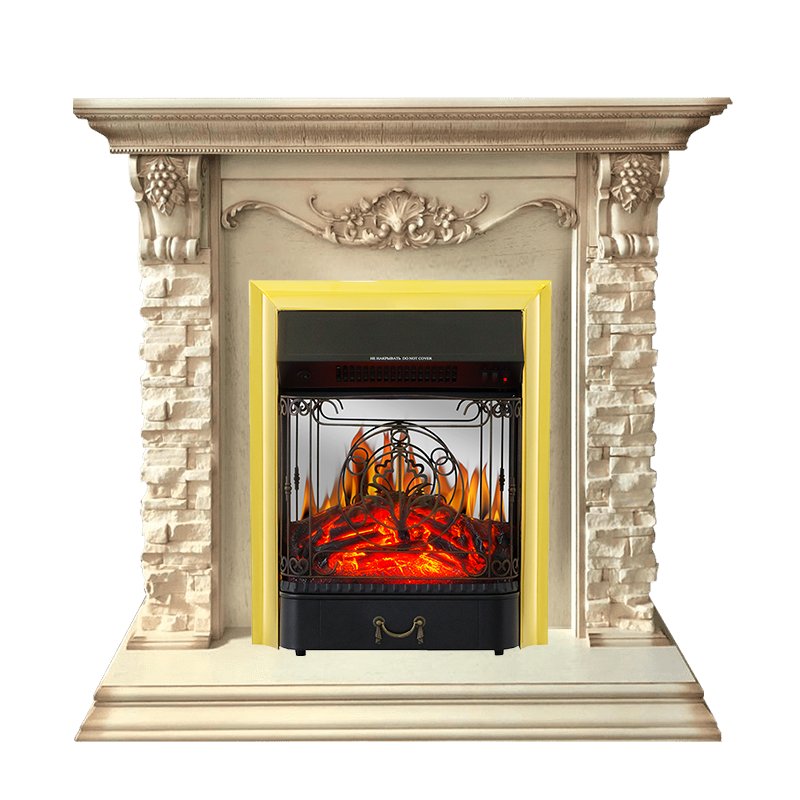 Фото Каминокомплект Adriana - Cлоновая кость с очагом Majestic FX M Brass Каминокомплекты из камня ROYAL FLAME heatsystems.ru