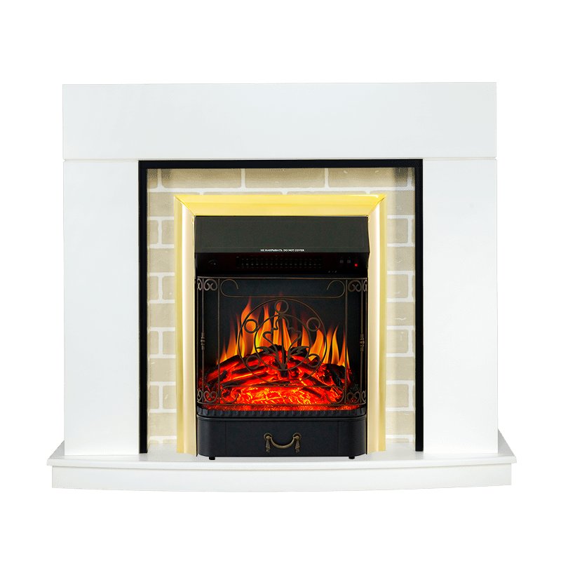 ФОТО Каминокомплект Montana - Белый с очагом Majestic FX Brass heatsystems.ru