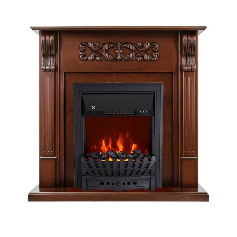 ФОТО Каминокомплект Venice - Махагон коричневый антик с очагом Aspen Black heatsystems.ru