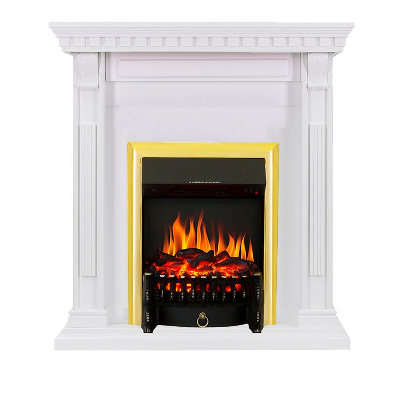 ФОТО Каминокомплект Orlean - Белый с очагом Fobos FX Brass heatsystems.ru