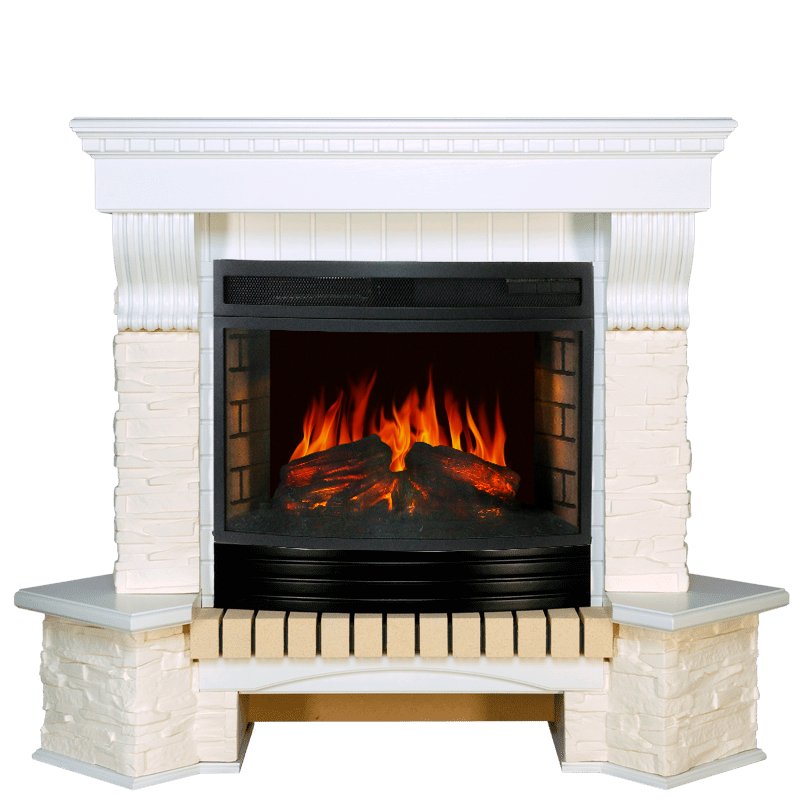 Фото Каминокомплект Pierre Luxe угловой - Белый / Сланец белый с очагом Dioramic 25 LED FX Угловые каминокомплекты ROYAL FLAME heatsystems.ru