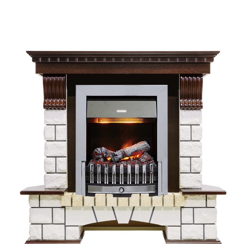 Фото Каминокомплект Pierre Luxe угловой - Темный дуб / Белый (Высота 1050мм) с очагом Danville Chrome FB2 Угловые каминокомплекты DIMPLEX heatsystems.ru