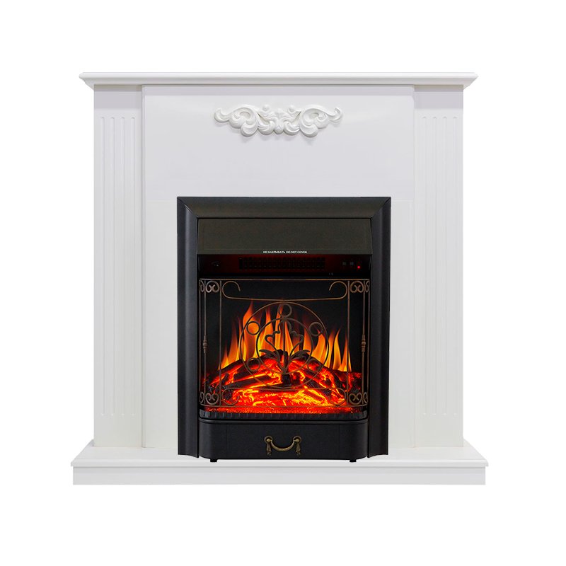 ФОТО Каминокомплект Lumsden - Белый дуб с очагом Majestic FX Black heatsystems.ru
